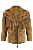Handmade Men’s Western Suede Leather Jacket - Cowboy Fringe Style