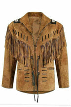 Handmade Men’s Western Suede Leather Jacket - Cowboy Fringe Style