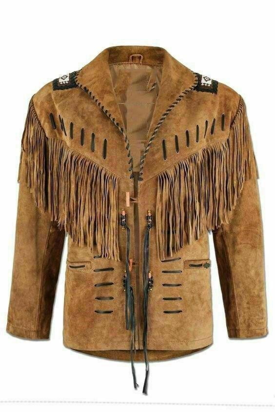 Handmade Men’s Western Suede Leather Jacket - Cowboy Fringe Style