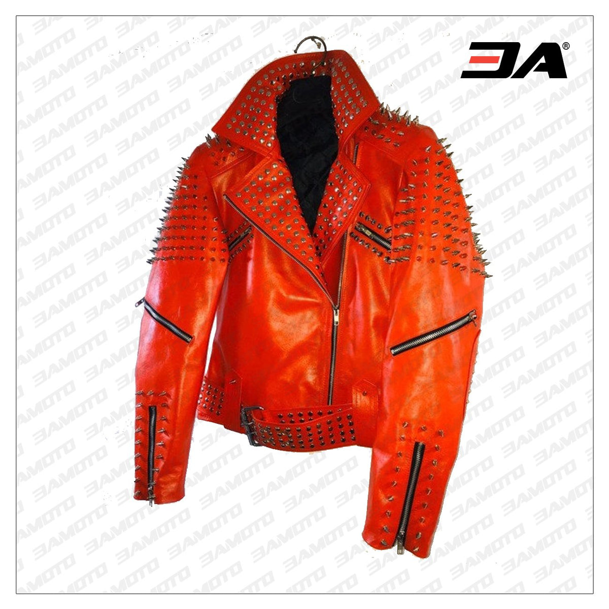 Handmade Red Punk Biker Jackets, Casual Leather Studded Jackets For Men