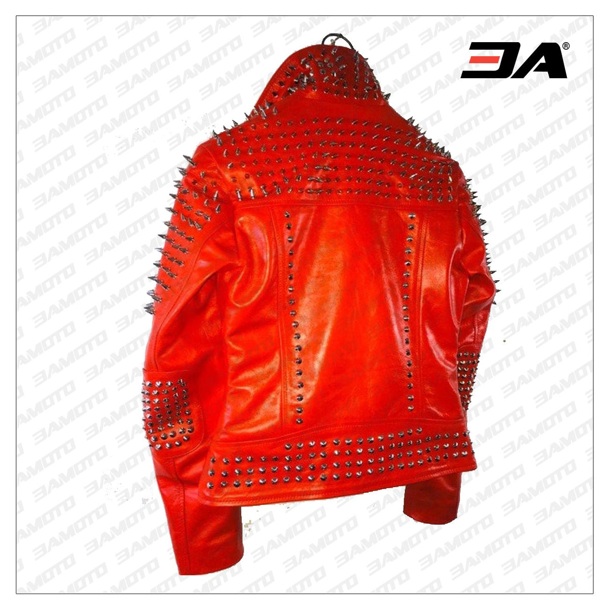 Handmade Red Punk Biker Jackets, Casual Leather Studded Jackets For Men