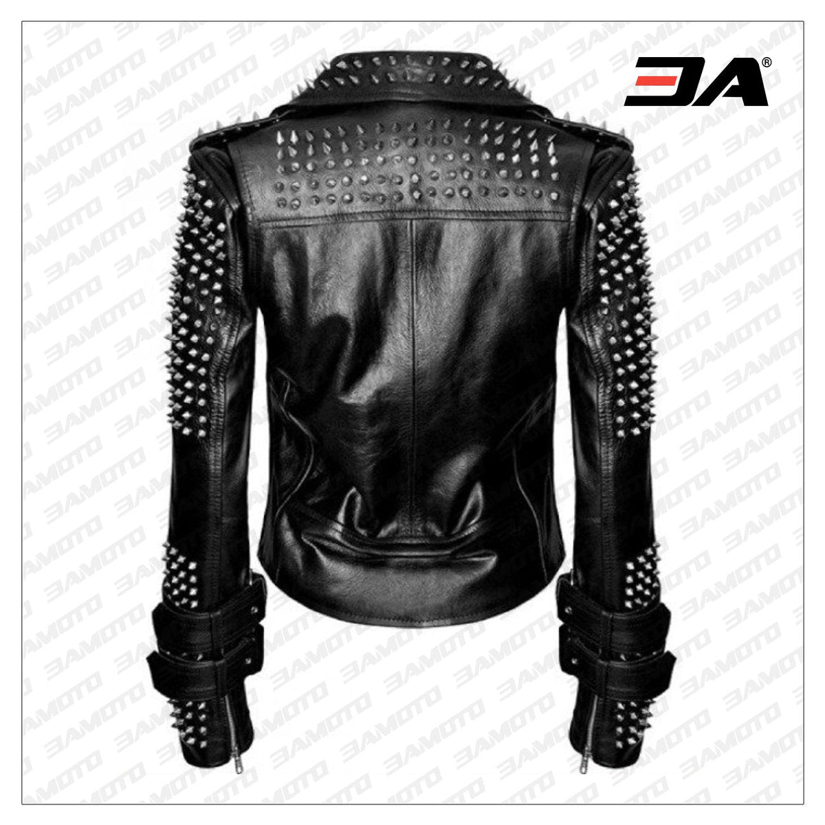 Handmade Women Black Punk Silver Spiked Studded Leather Biker Jacket