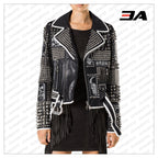 Handmade Women Philip Plein Black Fashion Studded Punk Style Leather Jacket
