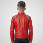 Handmade Boys Red Leather Jacket | Vintage 80s Biker Style