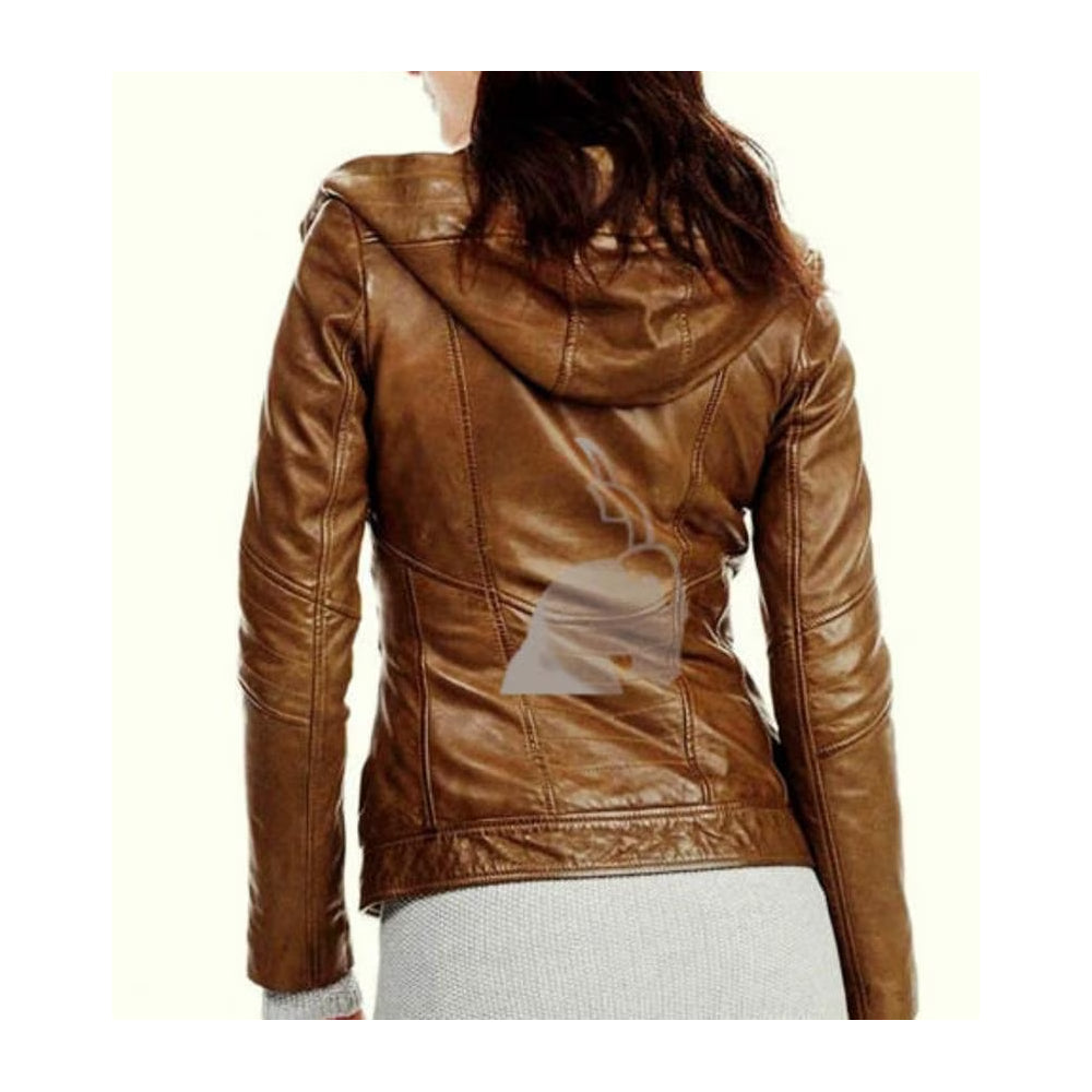 Handmade women Lambskin Leather Jacket Quilted Hooded