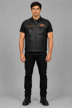 Harley Davidson Men Genuine Black Leather Motorcycle Vest