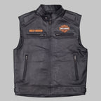 Harley Davidson Men Genuine Black Leather Motorcycle Vest