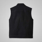 Harley-Davidson Men’s Black Denim Vest with Embroidered Whiplash Logo