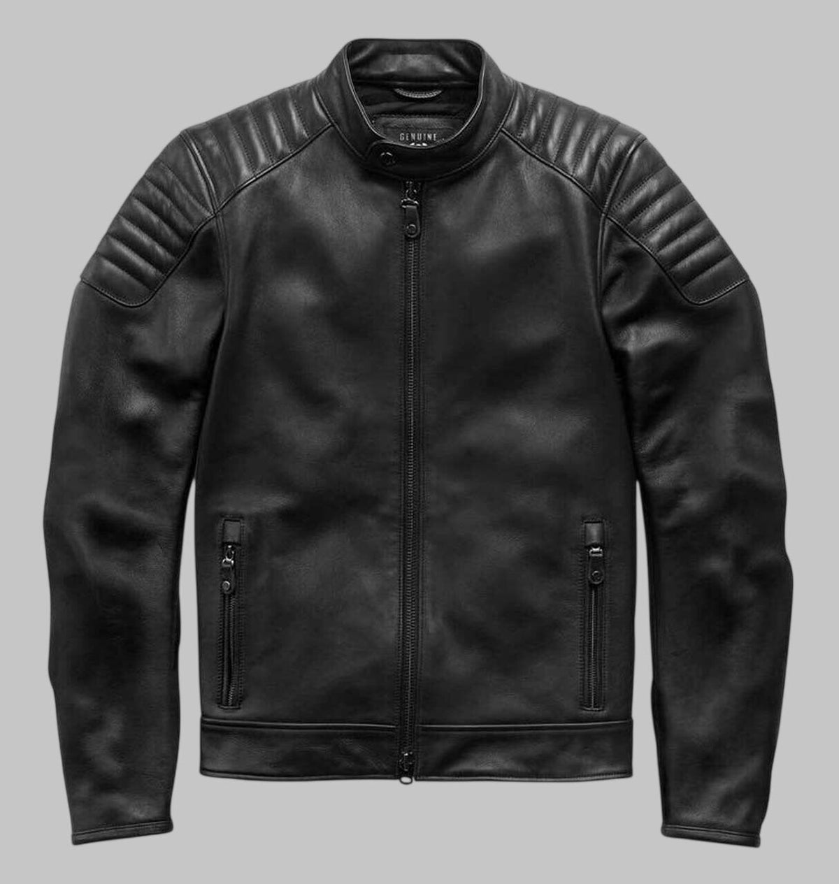 Harley Davidson Embossed Logo Padded Black Leather Biker Jacket for Men