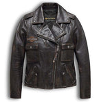 Women Harley Davidson Distressed Leather Biker Jacket