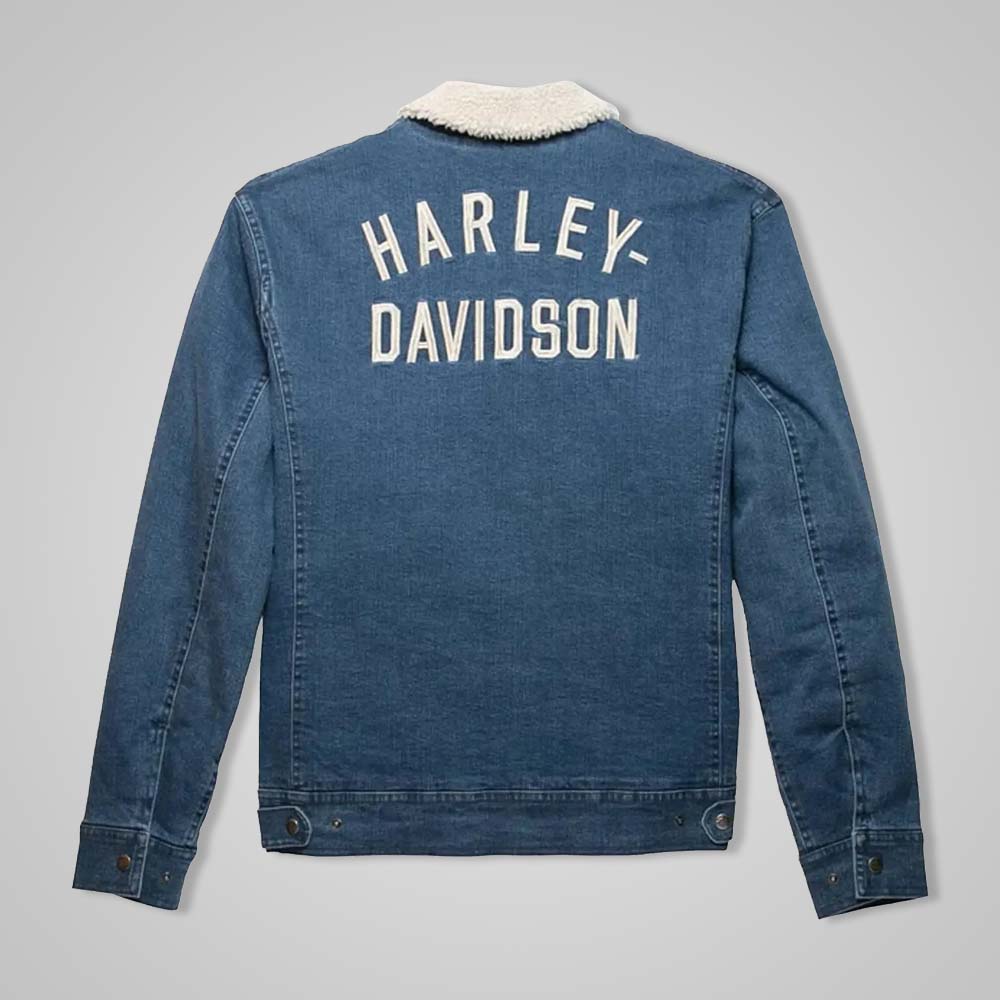 Harley Davidson Blue Denim Jacket with Fur Collar for Jeans