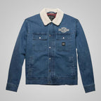 Harley Davidson Blue Denim Jacket with Fur Collar for Jeans