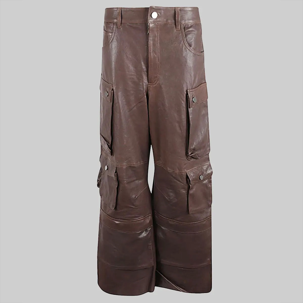 Women's Brown Wide-Leg Leather Cargo Pants