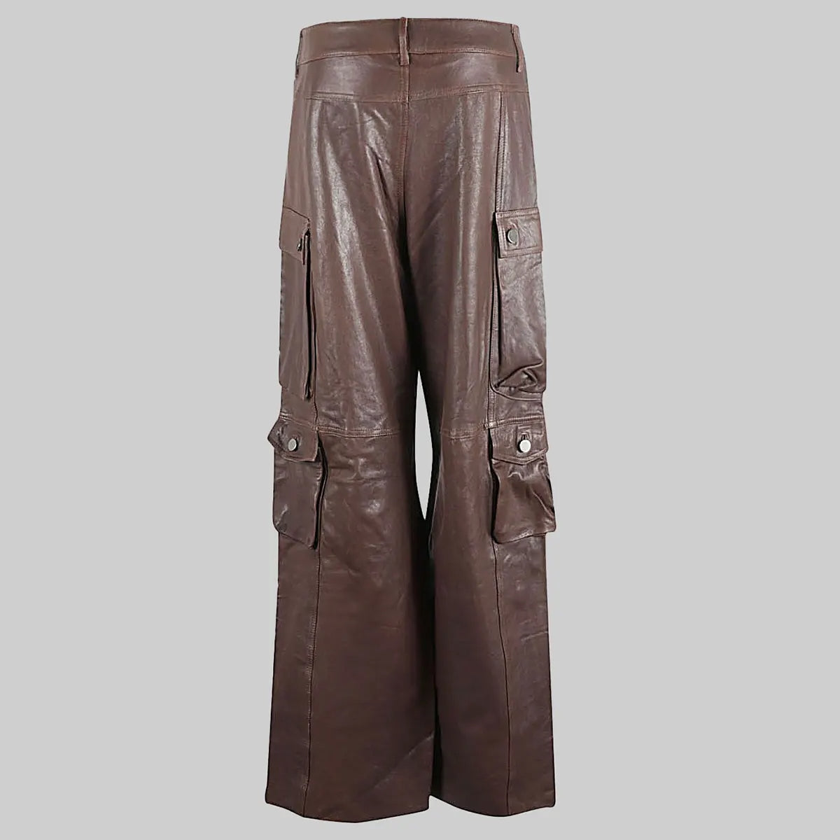 Women's Brown Wide-Leg Leather Cargo Pants