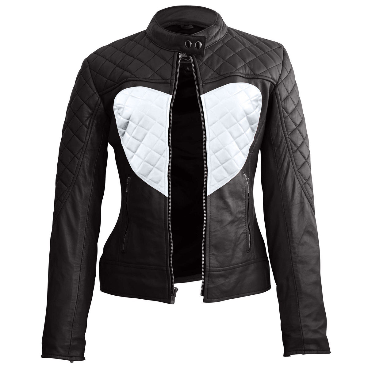 Leather Skin Women Shoulder Quilted White Love Heart Genuine Leather Jacket
