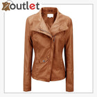 High Color Brown Leather Bomber Jacket For Women