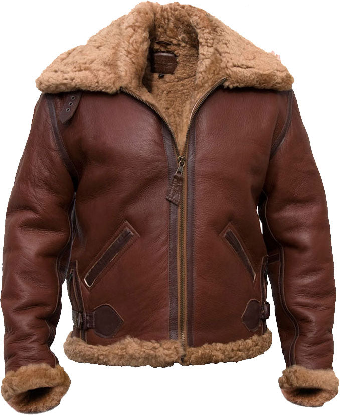 Men's High Quality Pilot Shearling Bomber Leather Jacket With Fur