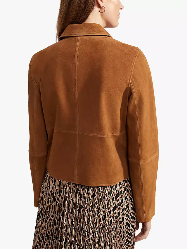 Hobbs Ashlee Button Suede Jacket Tan