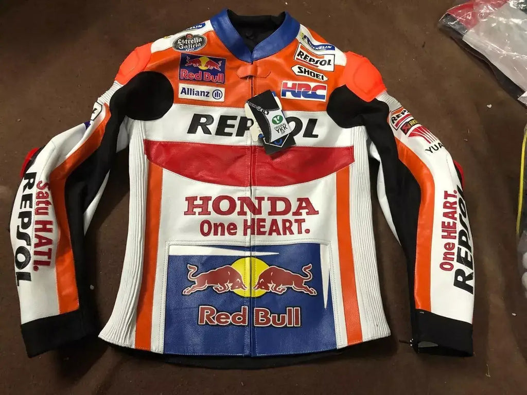 Honda Repsol Motorbike Racing CE Armored Genuine Cowhide Leather Biker Jacket
