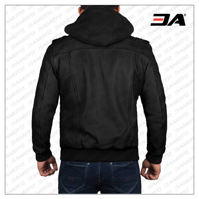 Edinburgh Black Hooded Leather Jacket
