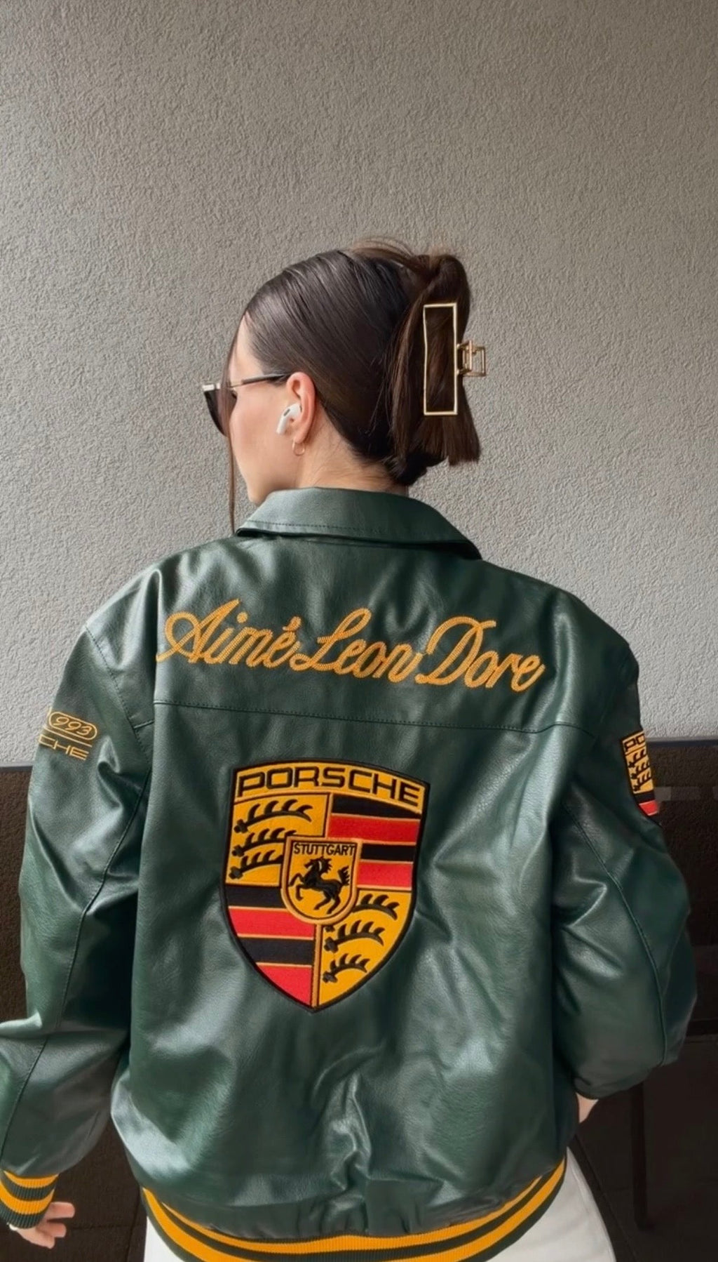 Porsche Vintage Leather Bomber Jacket - Green Edition