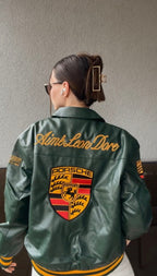Porsche Vintage Leather Bomber Jacket - Green Edition