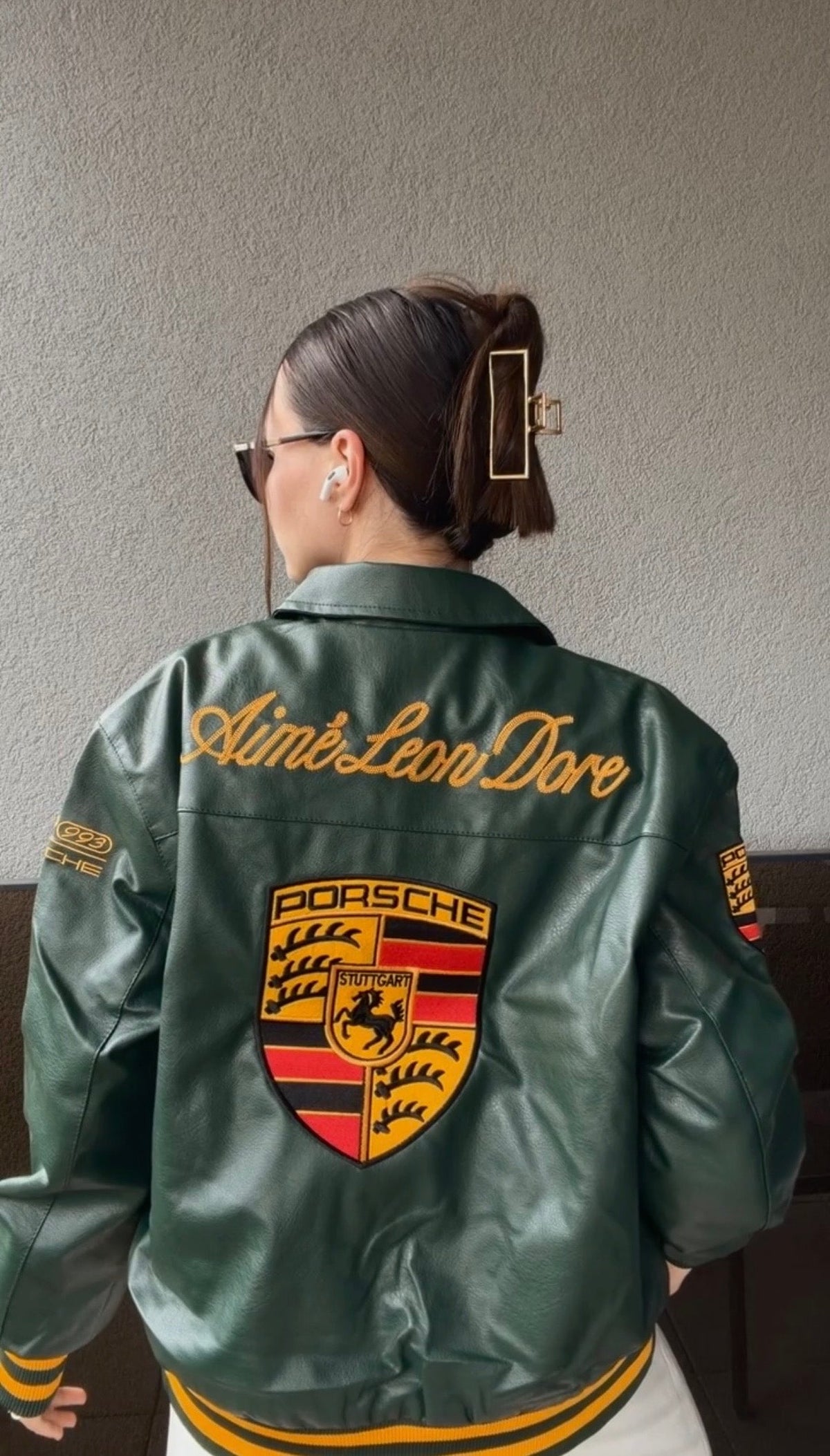Porsche Vintage Leather Bomber Jacket - Green Edition