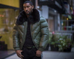 MEN V BOMBER JACKET - OLIVE GREEN ( BLACK FUR)
