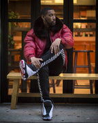 Men V Bomber Jacket - Red (Black fur)