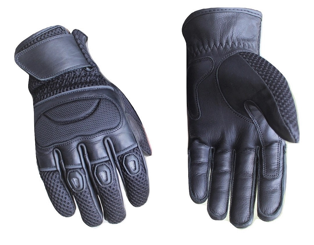Motorcycle New Black Cruiser Mesh and Leather Bikers Gloves