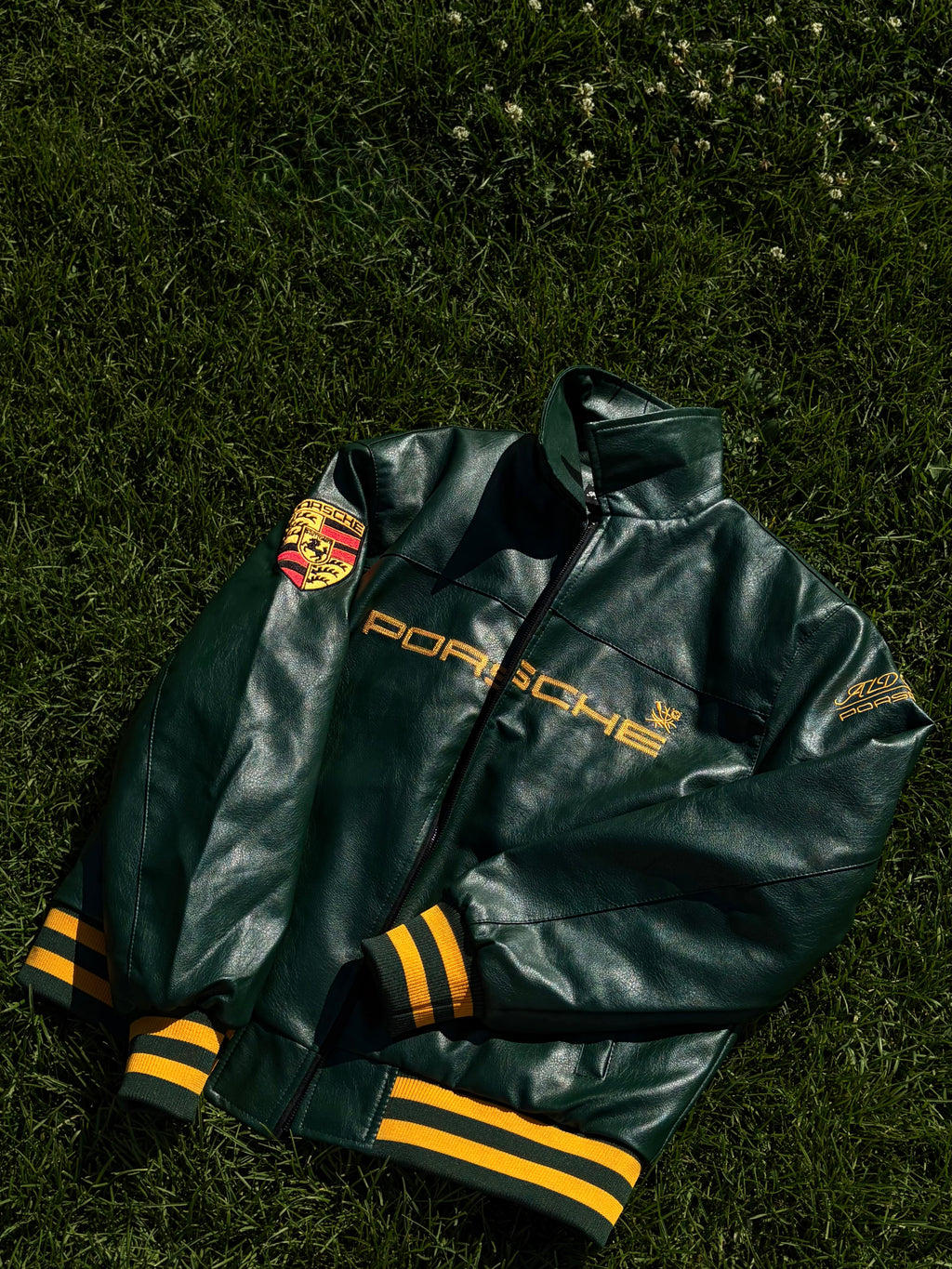Porsche Vintage Leather Bomber Jacket - Green Edition