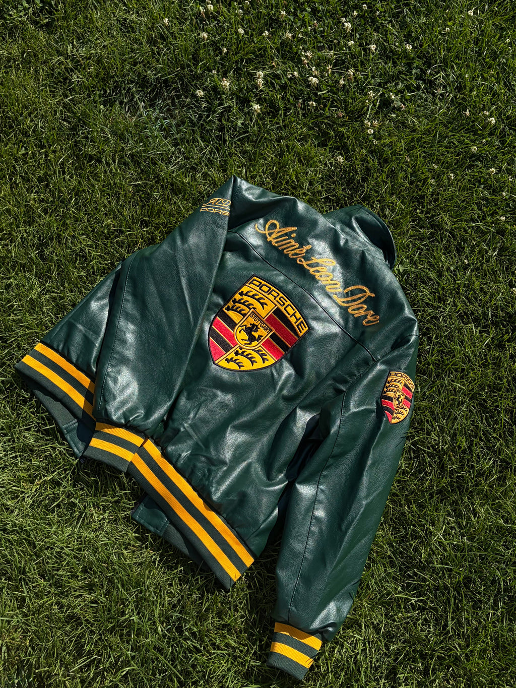 Porsche Vintage Leather Bomber Jacket - Green Edition