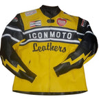 Yellow Icon Moto Leather Jacket With CE Armor Icon Daytona Jacket