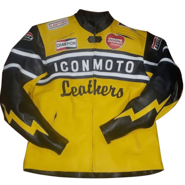 Yellow Icon Moto Leather Jacket With CE Armor Icon Daytona Jacket
