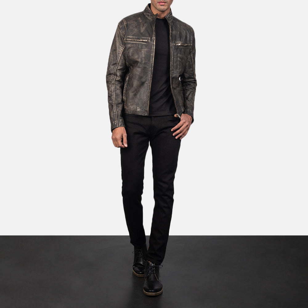 [FS] Ionic Distressed Brown Leather Biker Jacket
