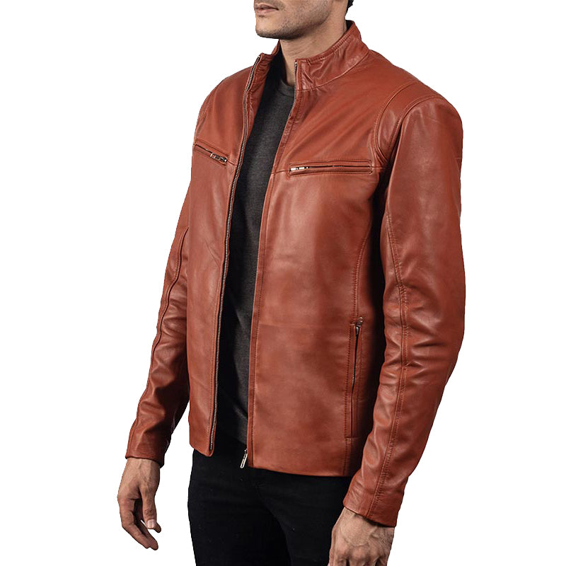 Men’s Tan Brown Biker Leather Jacket
