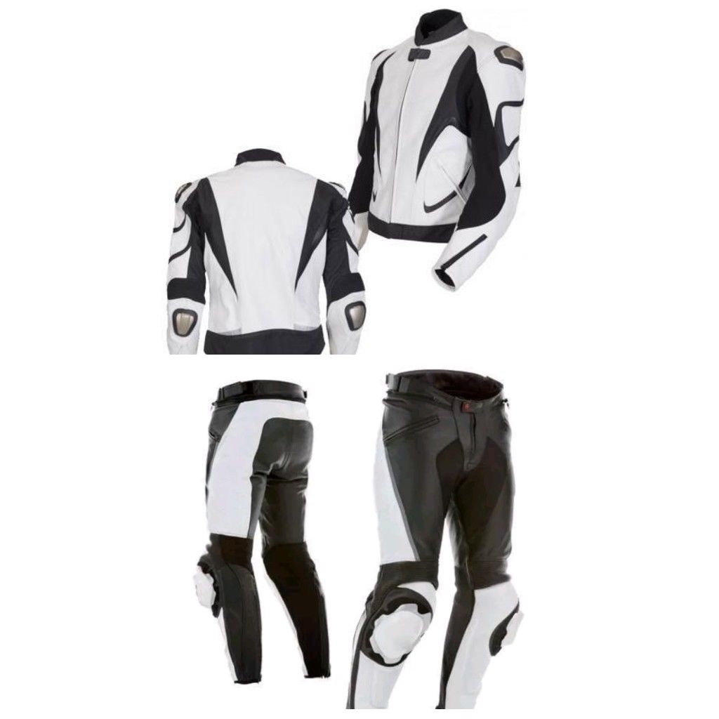 MEN MOTORCYCLE LEATHER RACING BLACK/WHITE SUIT