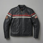 Men’s Indian Motorcycle Style Vintage Leather Biker Jacket – Embroidered Script Logo