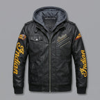 Men’s Leather Biker Jacket – Embroidered Star & Heritage Script Moto Style