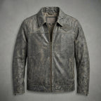 Men’s Harley-Style Black Leather Moto Jacket – Orange & White Racing Stripe Edition