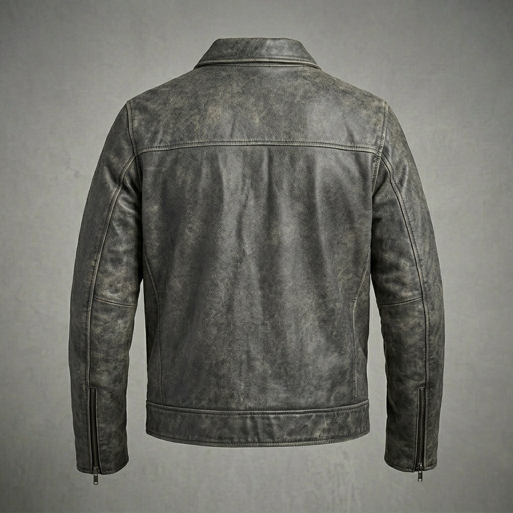 Men’s Harley-Style Black Leather Moto Jacket – Orange & White Racing Stripe Edition
