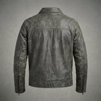 Men’s Harley-Style Black Leather Moto Jacket – Orange & White Racing Stripe Edition