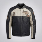 Men’s Harley-Style Genuine Leather Jacket – Star Embroidered Shoulder Moto