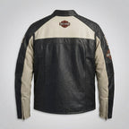 Men’s Harley-Style Genuine Leather Jacket – Star Embroidered Shoulder Moto