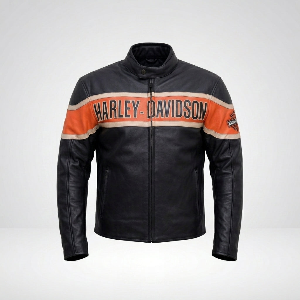 Men’s Harley-Style Distressed Black Leather Jacket – Vintage Heritage Edition
