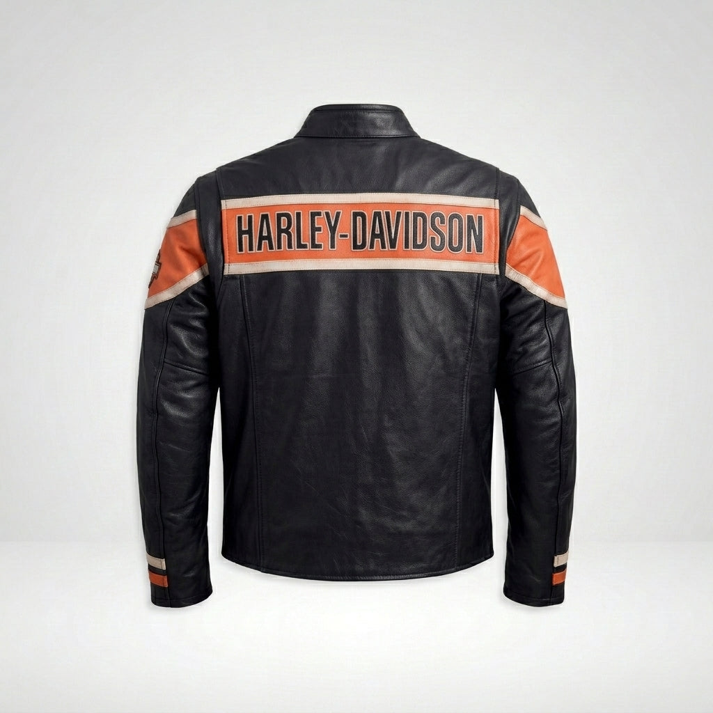 Men’s Harley-Style Distressed Black Leather Jacket – Vintage Heritage Edition