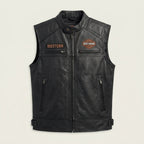 Men’s Black Genuine Leather Motorcycle Vest – Harley davidson-Biker Club Cut