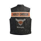 Men’s Black Genuine Leather Motorcycle Vest – Harley davidson-Biker Club Cut