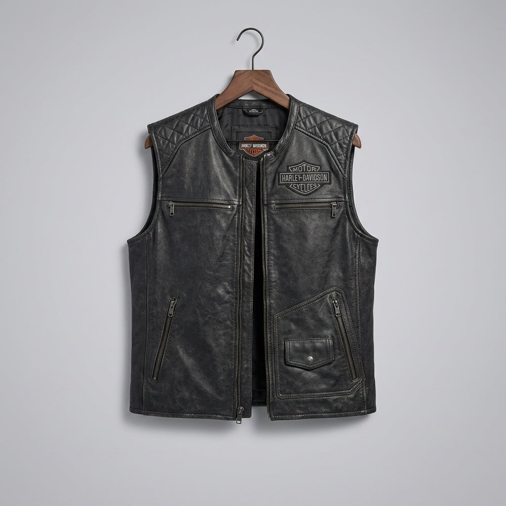 Men’s Passing Link Genuine Leather Vest – Harley-Style Biker Club Cut