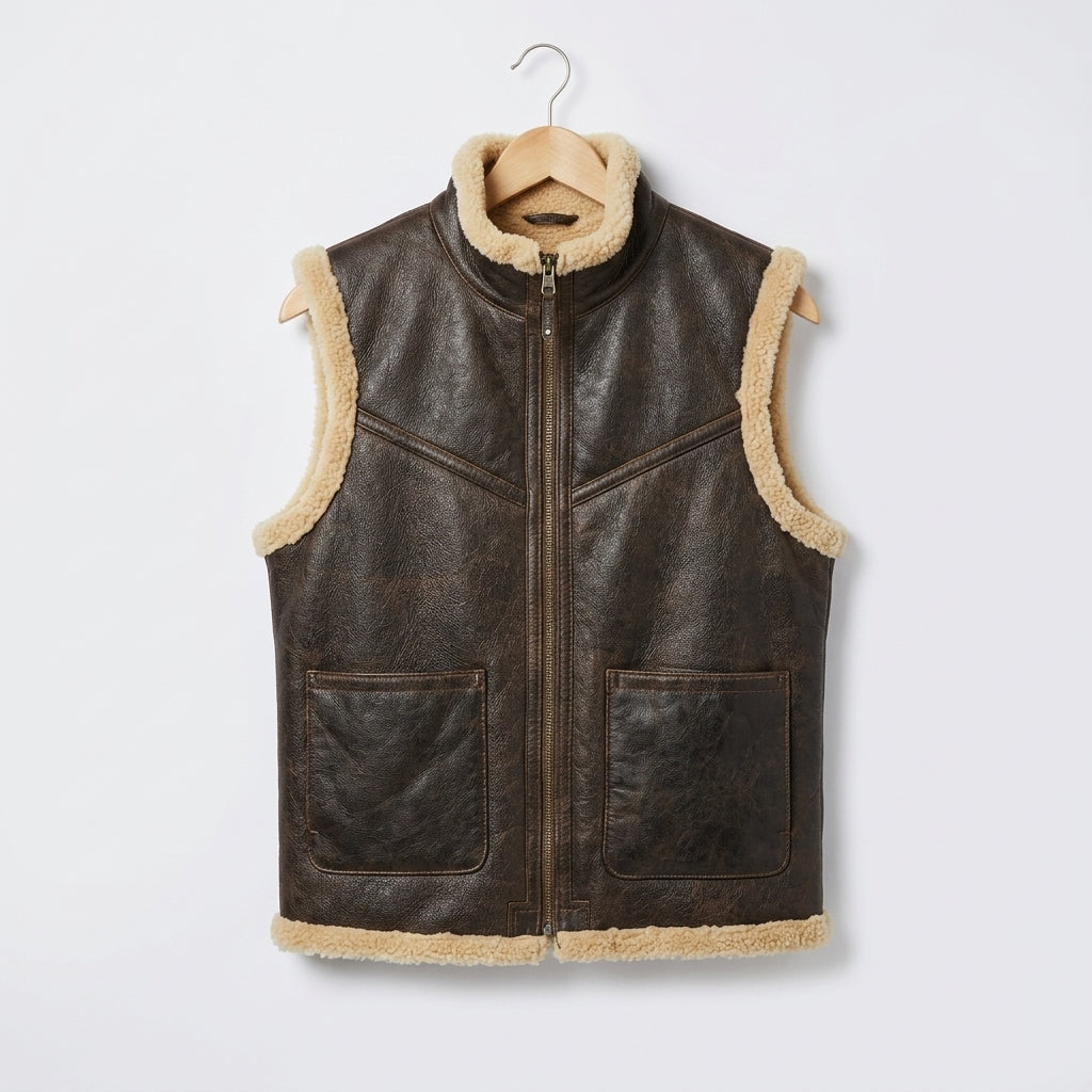 Aero Outlaw Shearling Leather Vest – Classic Biker Style